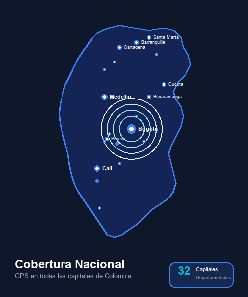 Mapa de cobertura GPS vehicular en Colombia - 32 capitales departamentales